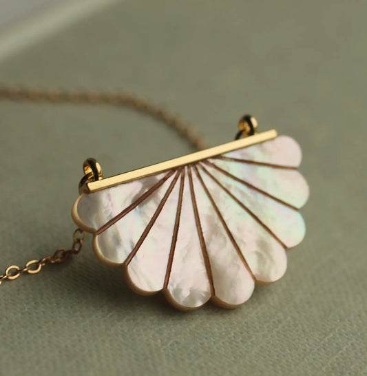 Art Deco Mother of Pearl Pendant Necklace